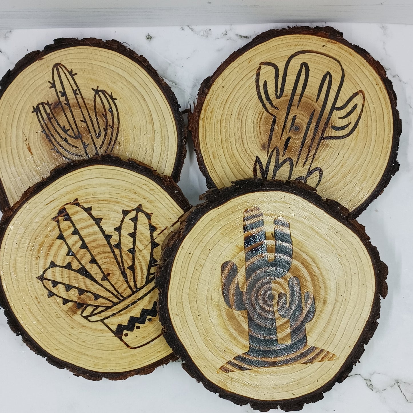 Wood Burned Coasters ~ Cactus ~