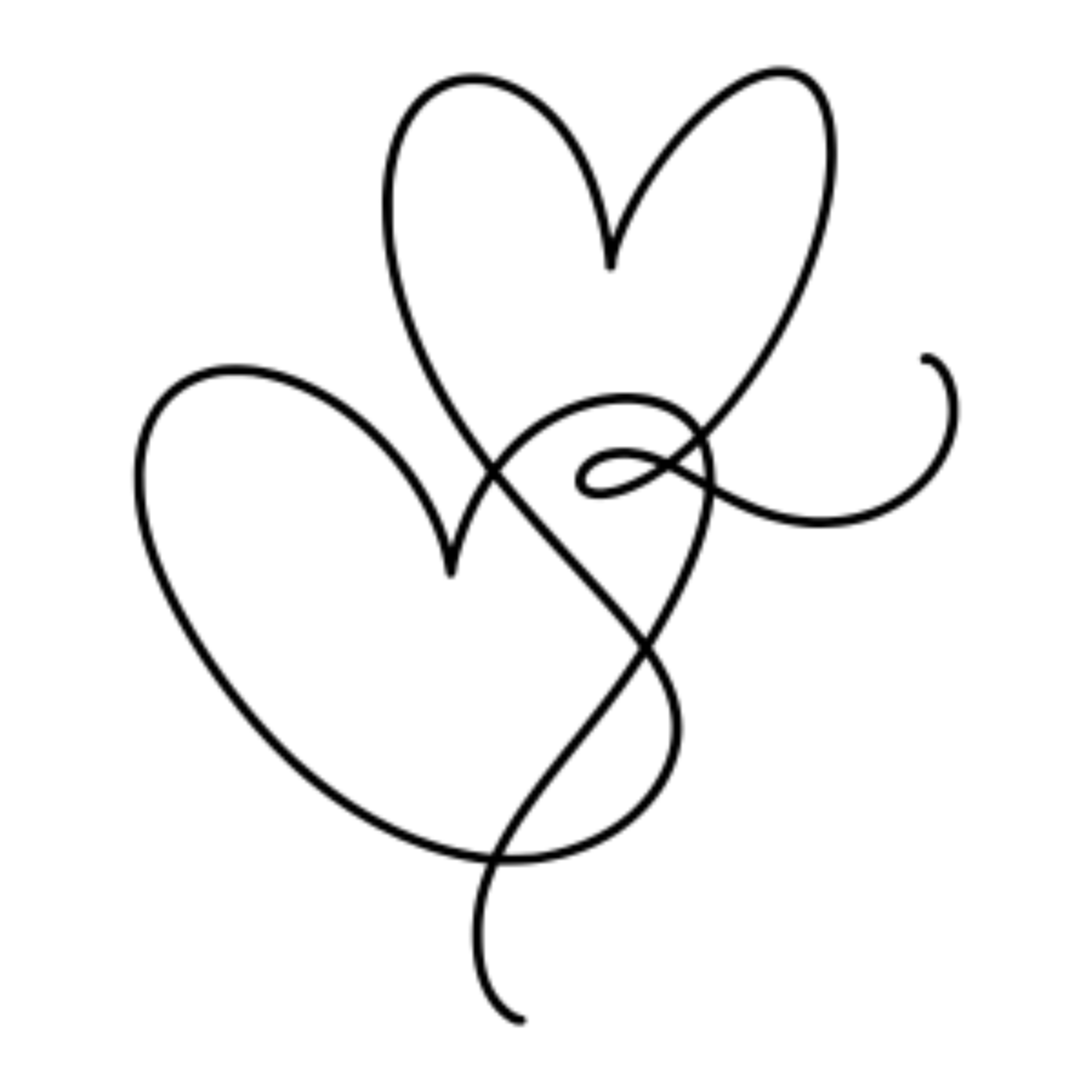 Two intertwined heart shapes drawn with a single continuous line on a white background.
