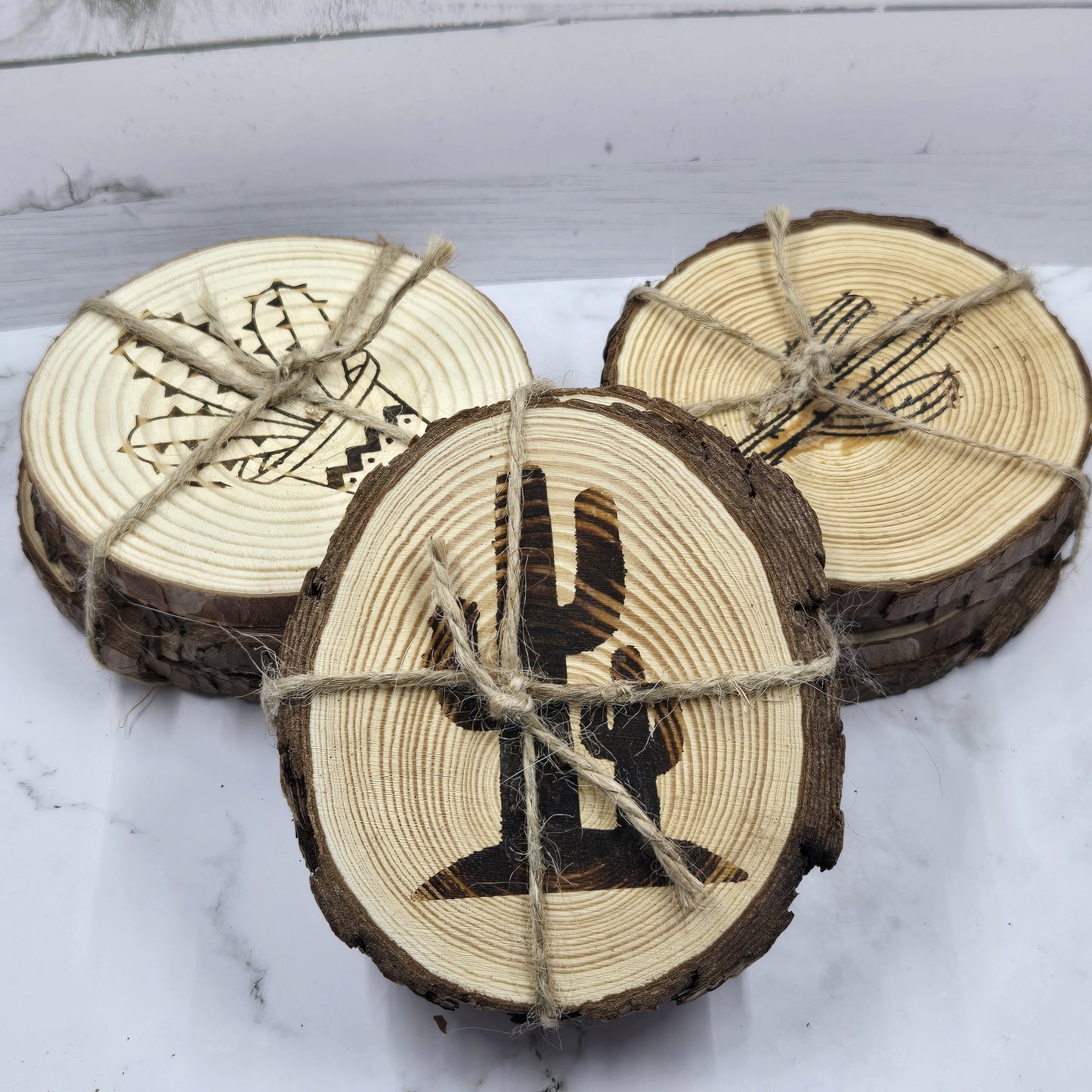 Wood Burned Coasters ~ Cactus ~