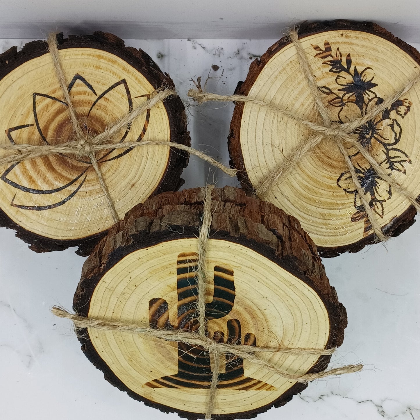 Wood Burned Coasters ~ Cactus ~