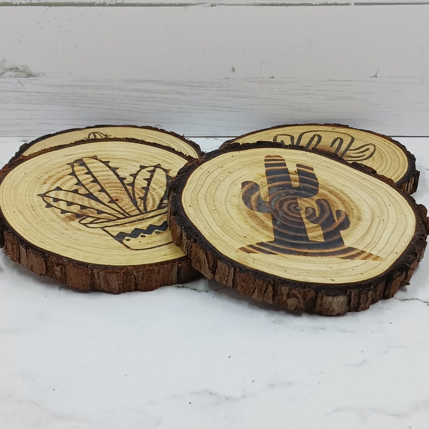 Wood Burned Coasters ~ Cactus ~