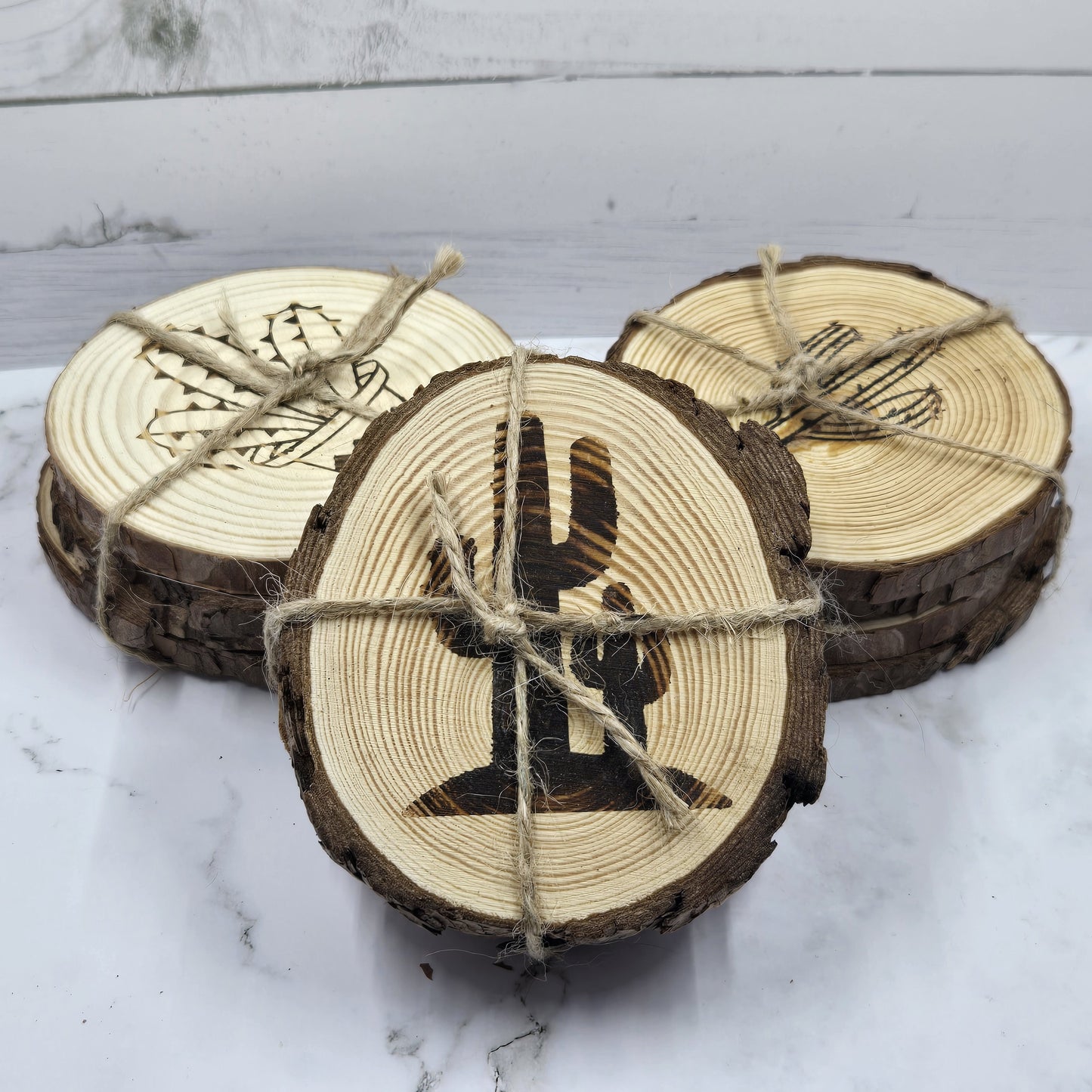 Wood Burned Coasters ~ Cactus ~